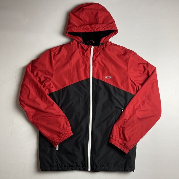 Oakley Y2K Jacket Full Zip Hooded Jacket Mens L Fleece inside Red (Stained, READ - Picture 1 of 16
